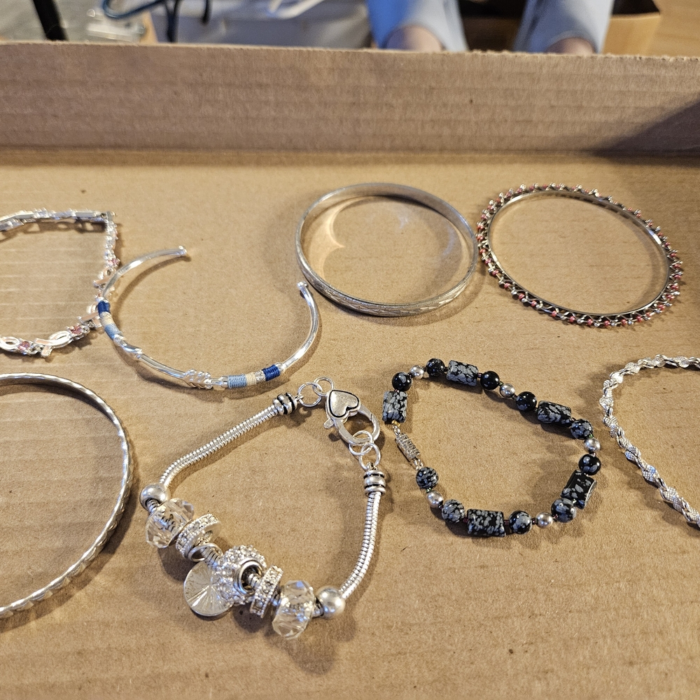 Lot 8 Pieces Chic Silver and Black Beaded Bracelets